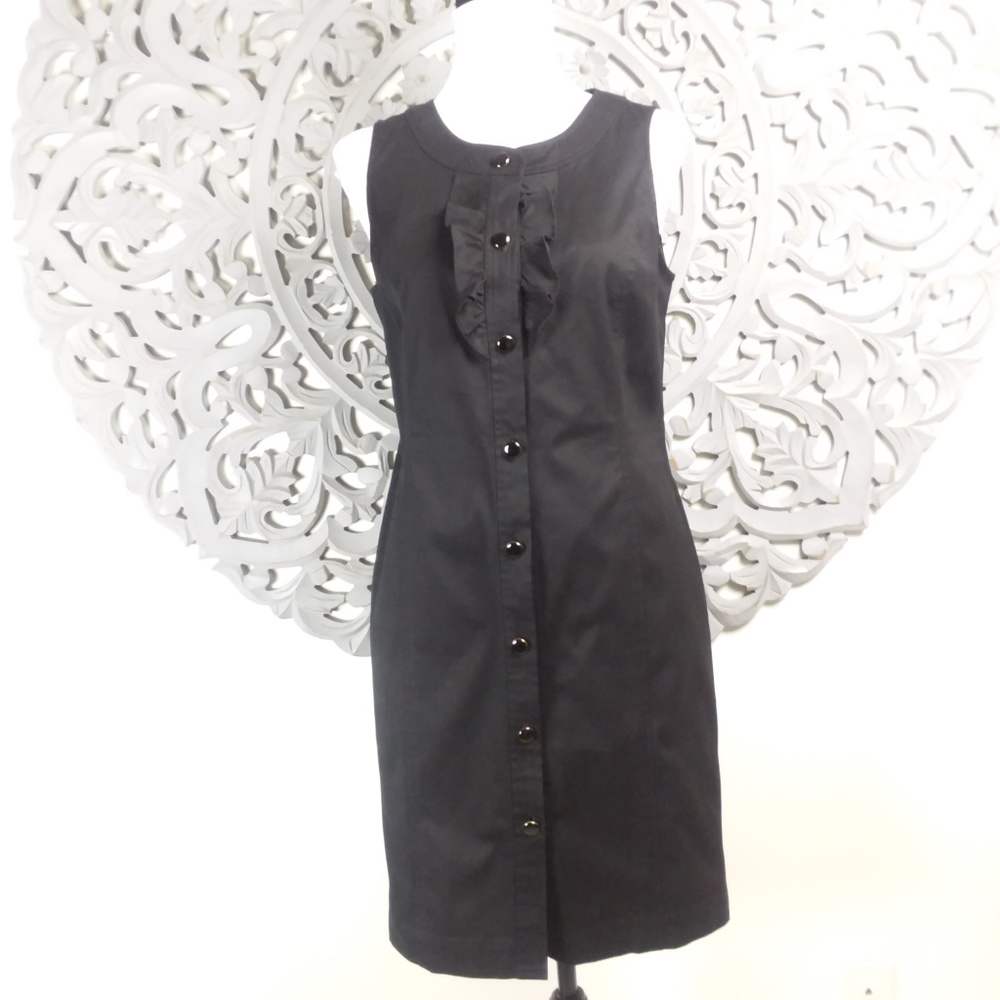 Talbots Structured Ruffle Black Dress Knee Length